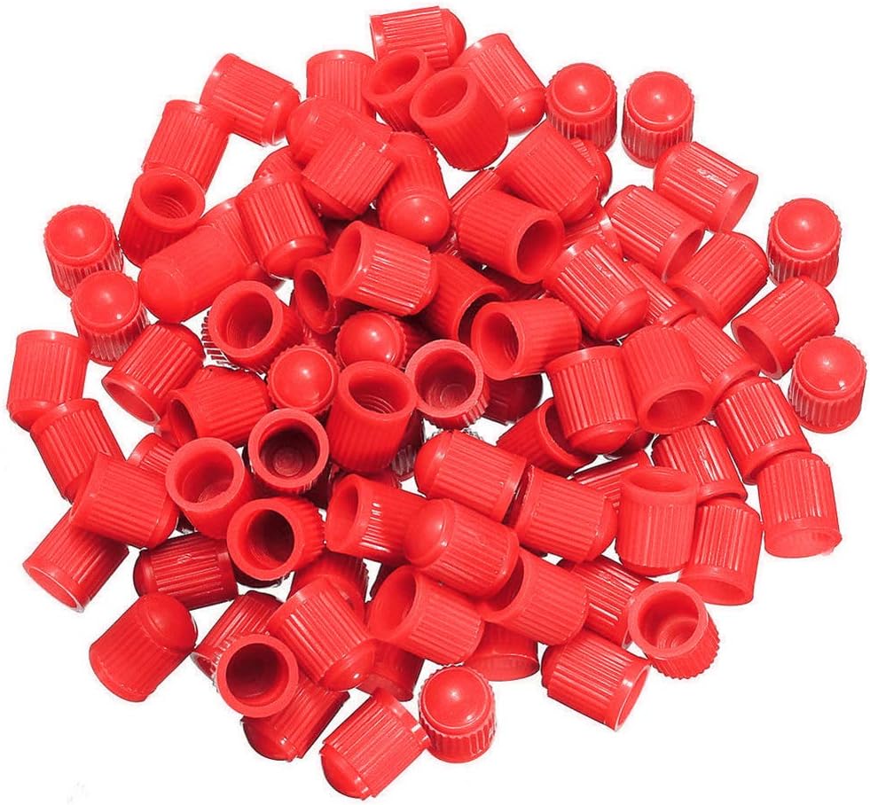 100Pcs Universal Car Auto Bicycle Tire Tyre Valve Stem Dust Caps Plastic Cover - Red