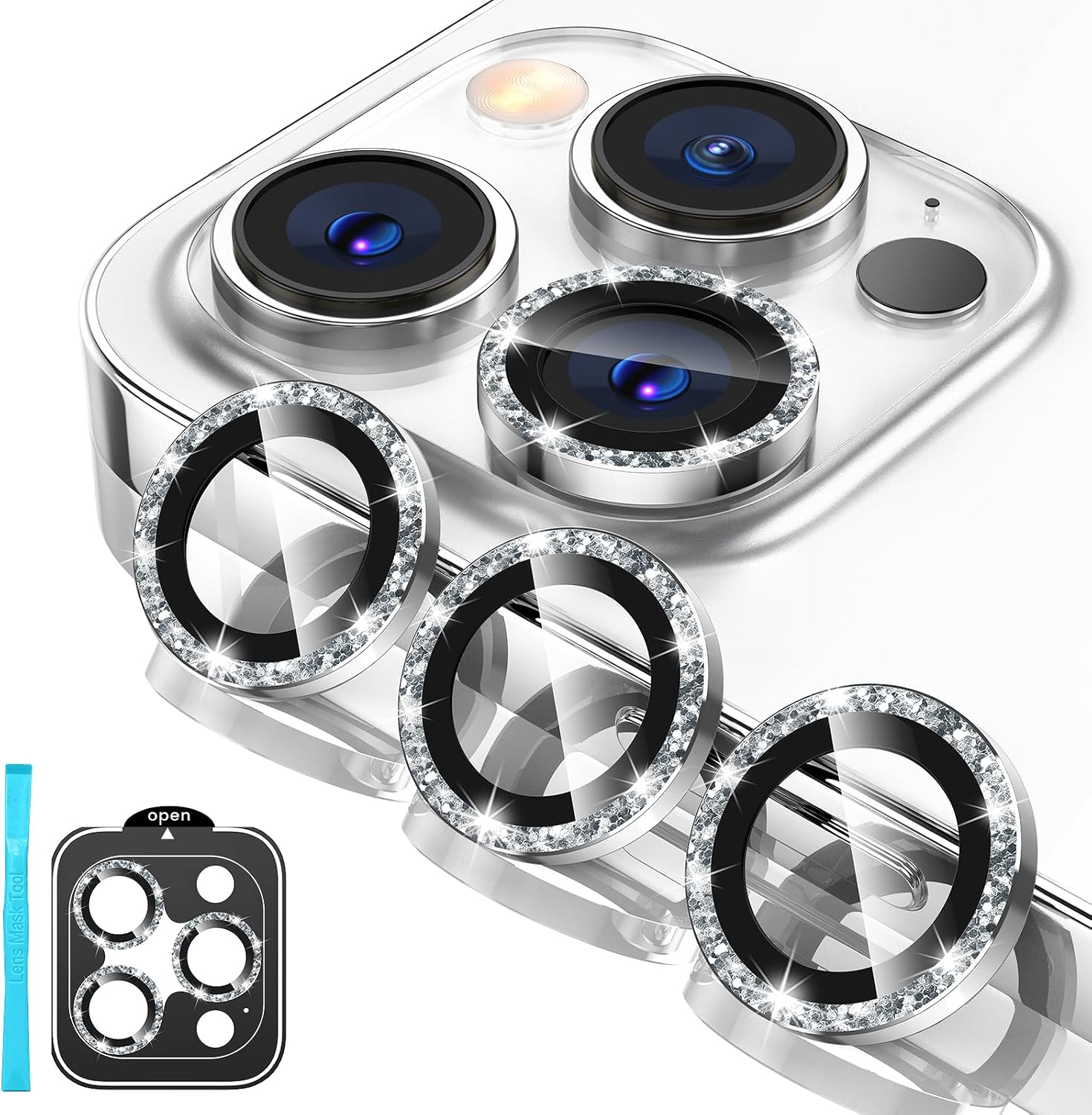 Tensa iPhone 15 Pro/Pro Max Camera Lens Protector, 9H Tempered Glass Screen Cover, Metal Ring for 6.1/6.7 inch iPhone 2023