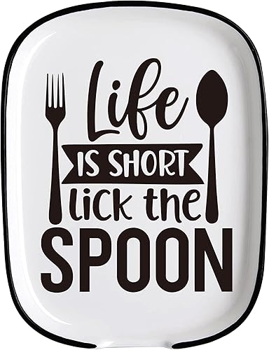 Miniatura 1 de Life Is Short Lick The Spoon - Soporte de cuchara grande de cerámica para encimera de cocina, granja, diseño rústico, regalo para familiares y