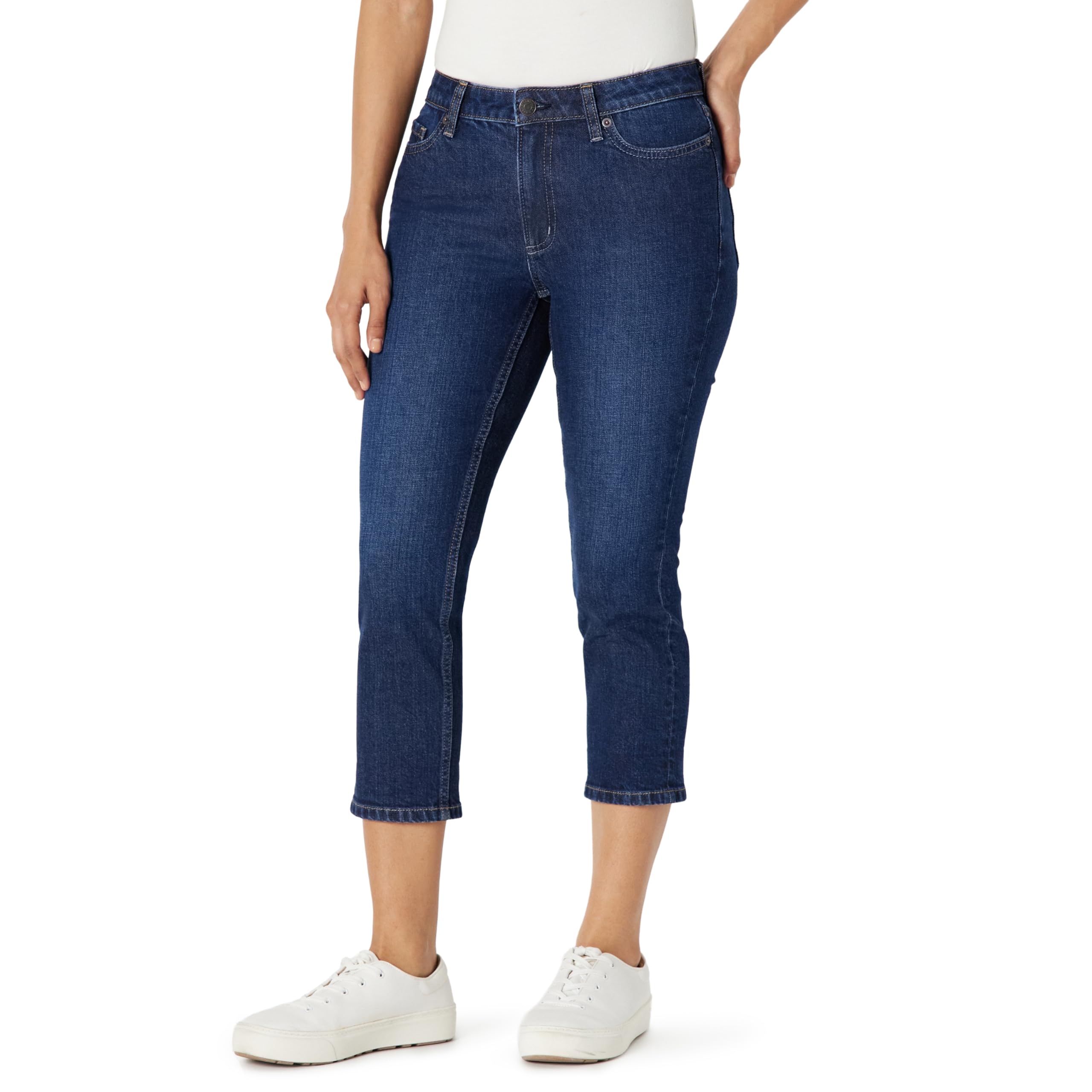 Amazon Essentials Damen Slim-Fit-Capri-Jeans mit Mittlerem Stretchanteil und Mittelhohem Bund