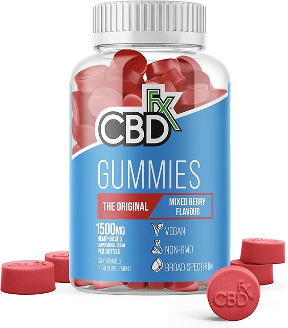 CBDFX 1500mg CBD High Strength Mixed Berry Gummies 25mg CBD per Gummy 60x Bottle (30 Days)