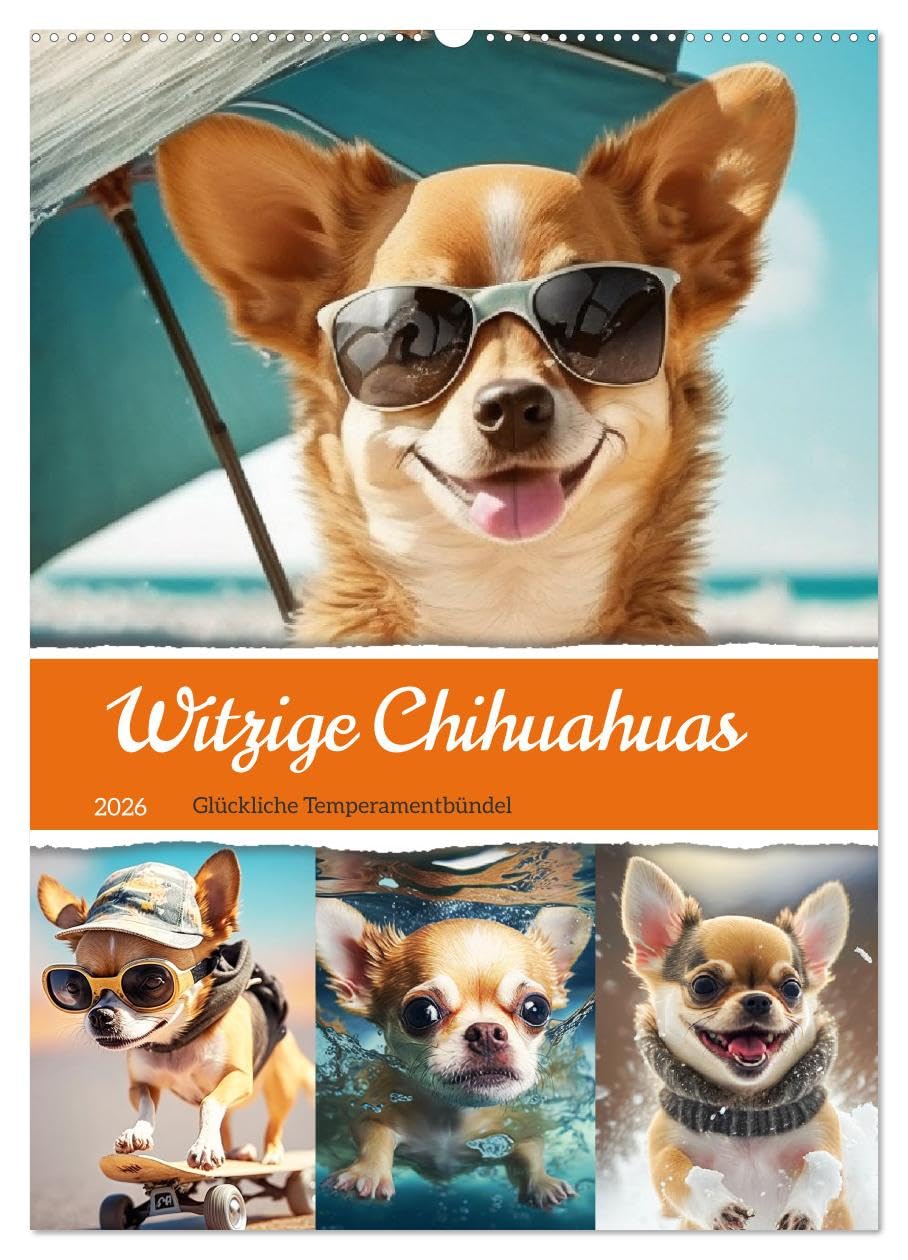 Witzige Chihuahuas. Glückliche Temperamentbündel (Wandkalender 2026 DIN A2 hoch), CALVENDO Monatskalender: Klitzekleine Hunde mit Köpfchen und großem Charakter (CALVENDO Tiere)