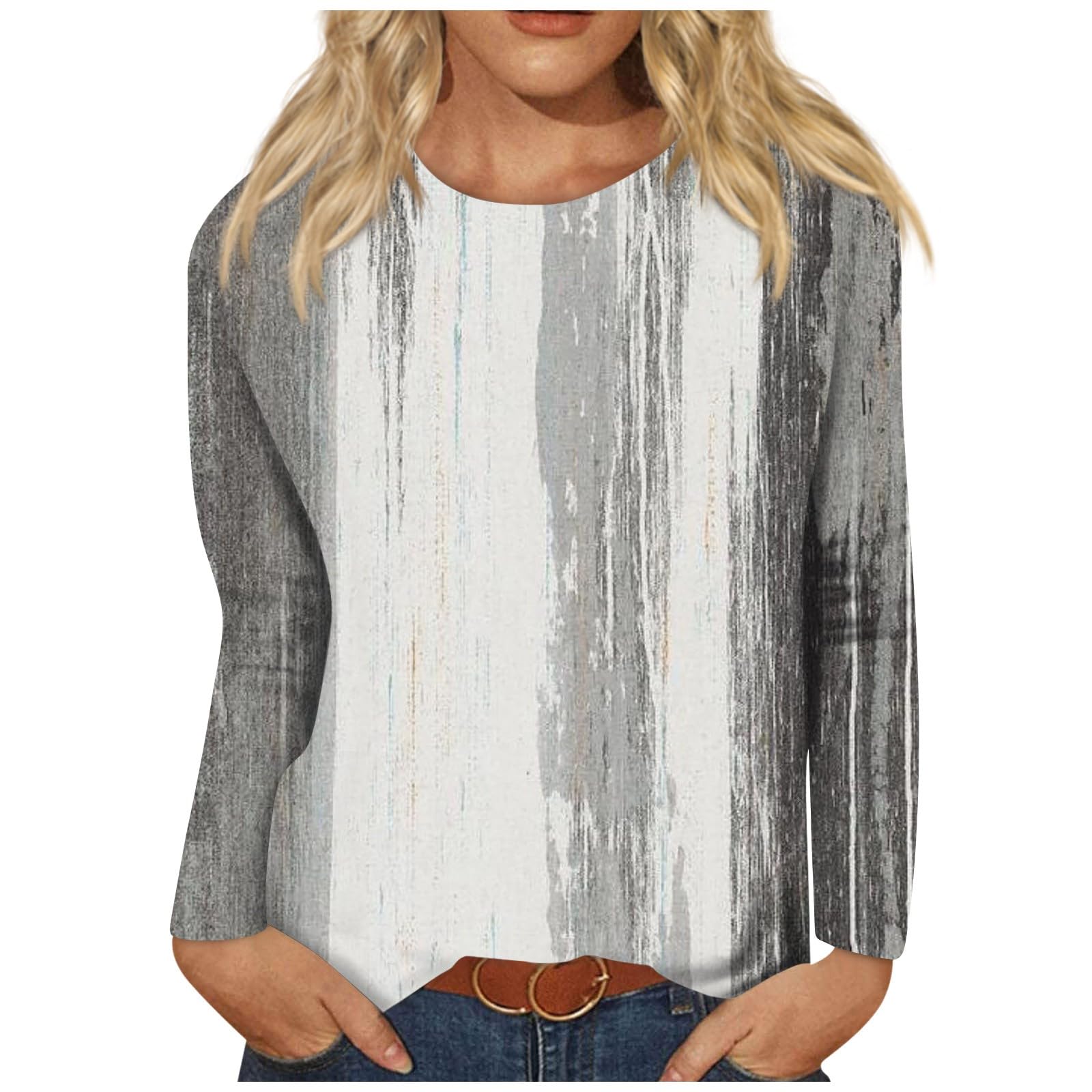 forerruti Womens Tops Boho Floral Print Tunic Long Sleeve Crewneck Multi-Colored T-Shirts Fitted Outdoor Tees