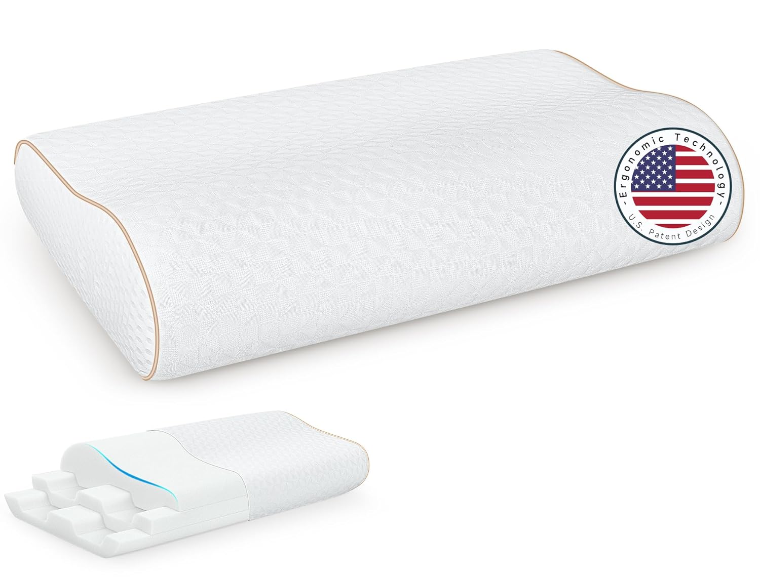 zibroges Sandwich Memory Foam Pillow for Sleeping - Ergonomic Cervical Cooling Pillows Queen Size Adjustable Contour Pillow for