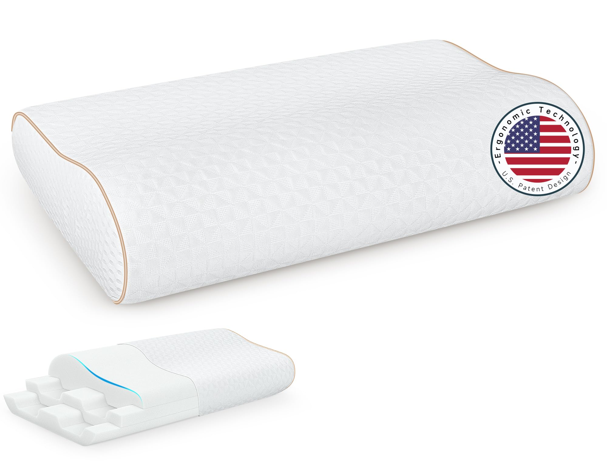 zibroges Sandwich Memory Foam Pillow for Sleeping - Ergonomic Cervical Cooling Pillows Queen Size Adjustable Contour Pillow for