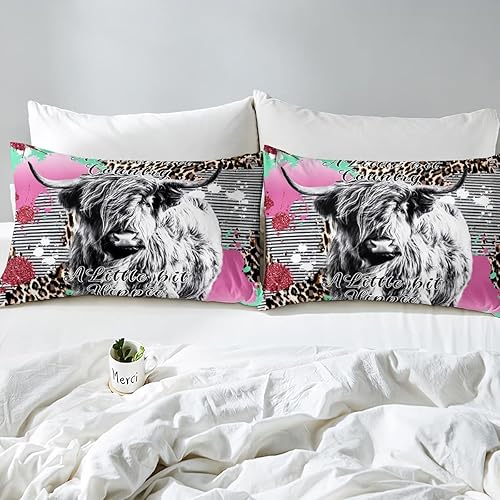 Miniatura 5 de Erosebridal - Juego de ropa de cama para niñosjóvenes, funda de edredón estampado de leopardovaca de las alturas hippie de granjavida salvaje, del