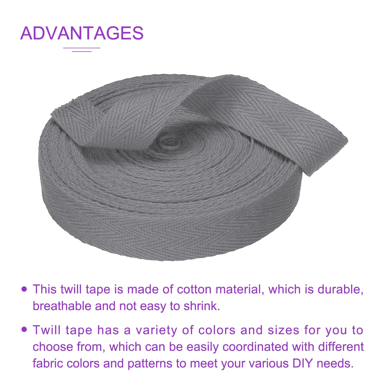 DMiotech 3/4"(2cm) 10 Yards Cotton Twill Tape Cotton Ribbons Bias Binding Tape Herringbone Tape Ribbons Dark Gray for DIY Crafts Clothes - Image 4
