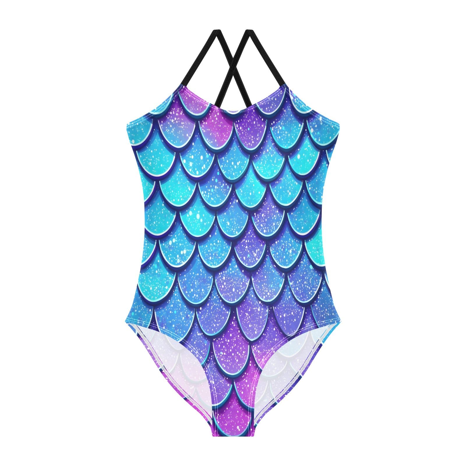 Blue Purple Dragon Scales Pattern Girls One-Piece Swimsuit Beach Swim Bathing Suit