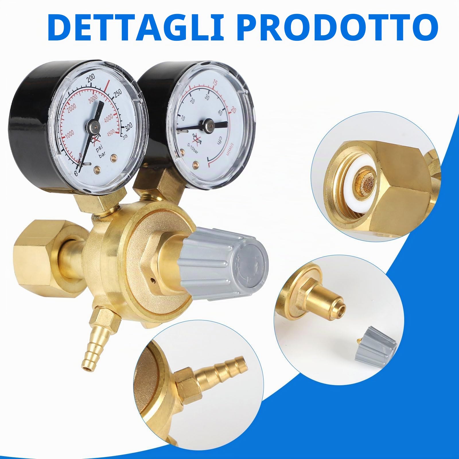 SWAWIS Regolatore di Pressione Argon/CO2 per Gas Protettivo MIG MAG WIG TIG Saldatura 315 Bar Attacco W21,8 x 1/14" Regolatore