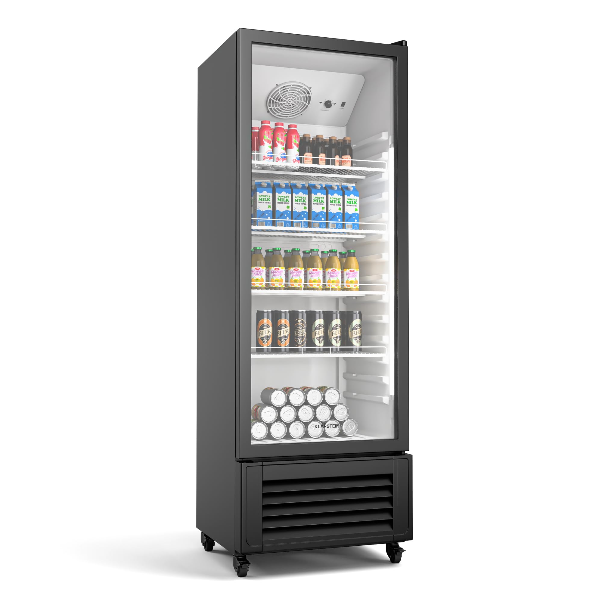 Klarstein GrandCooler 270L Getränkekühlschrank, Doppelt Verglaste Tür, LED-Beleuchtung, Mechanischer Thermostat, 0-10°C, 4 Räder, Energieklasse B