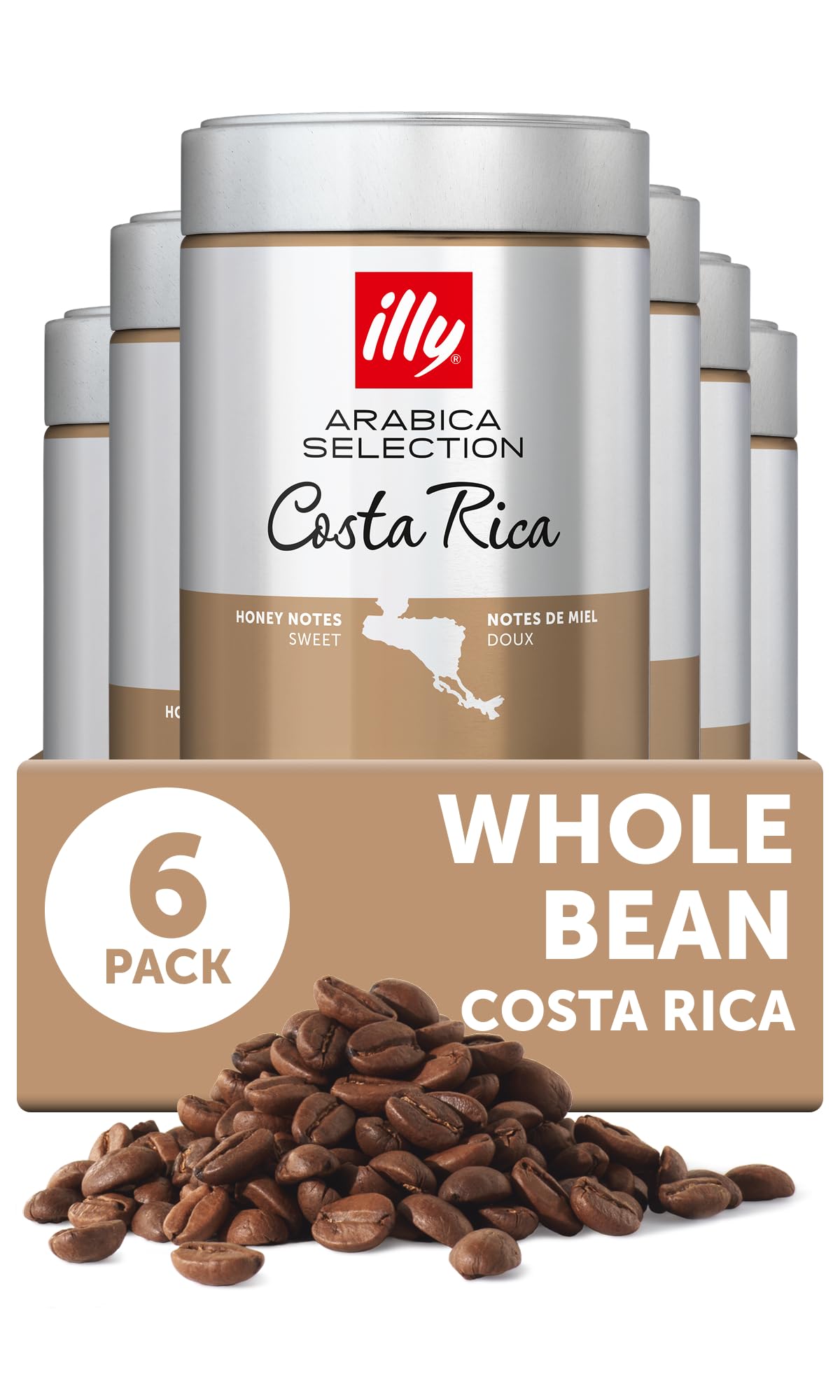 Whole Bean Coffee, Costa Rica Single Origin Medium Roast, 8.8oz 6 Pack