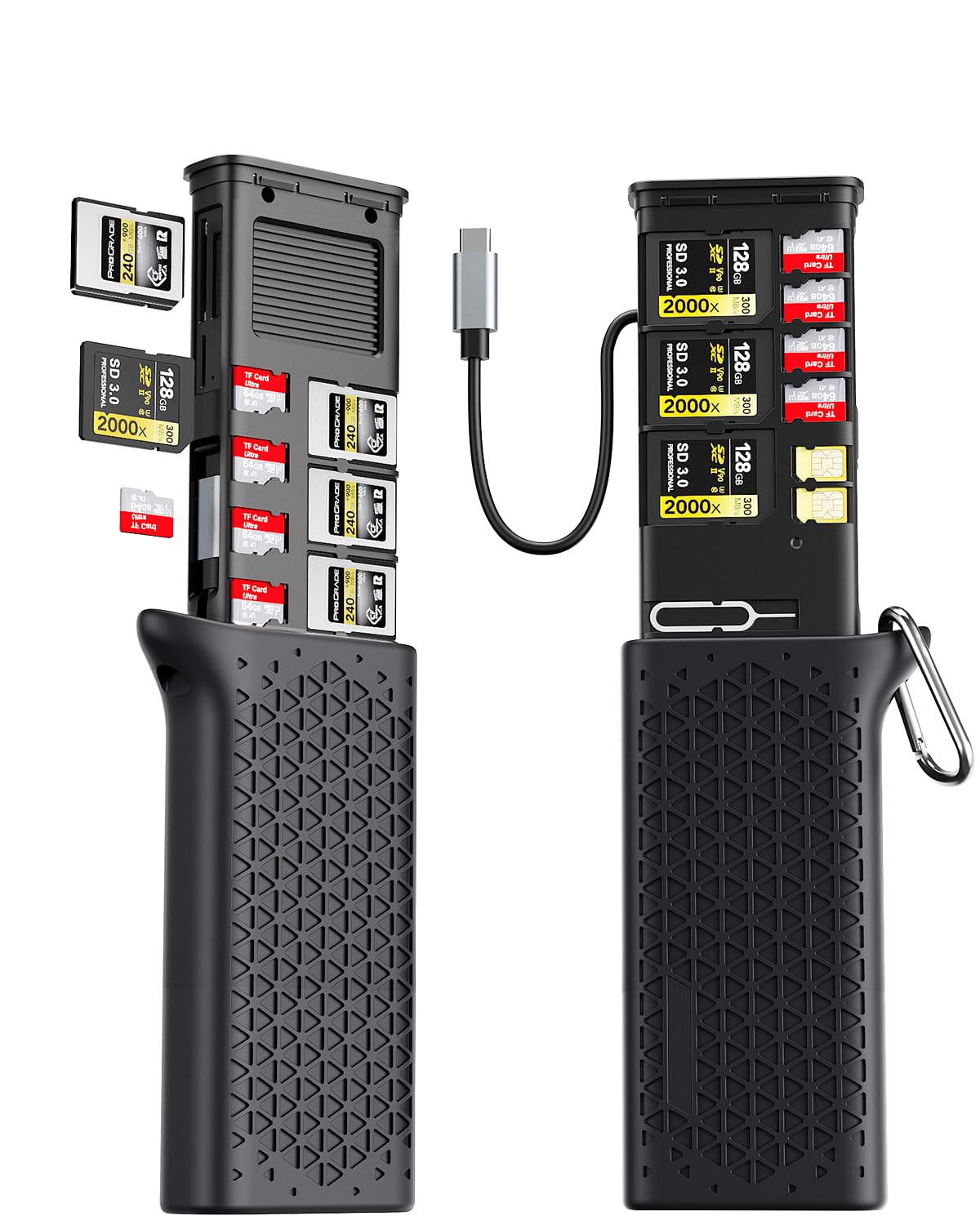 16-in-1 CFexpress Tipo A + SD + TF Card Reader & Storage Case Combo, USB-C 3.2 Gen2 10Gbps ad alta velocità Multi Card Reader Portable Card Holder Adapter per fotocamere, telefoni, droni, action