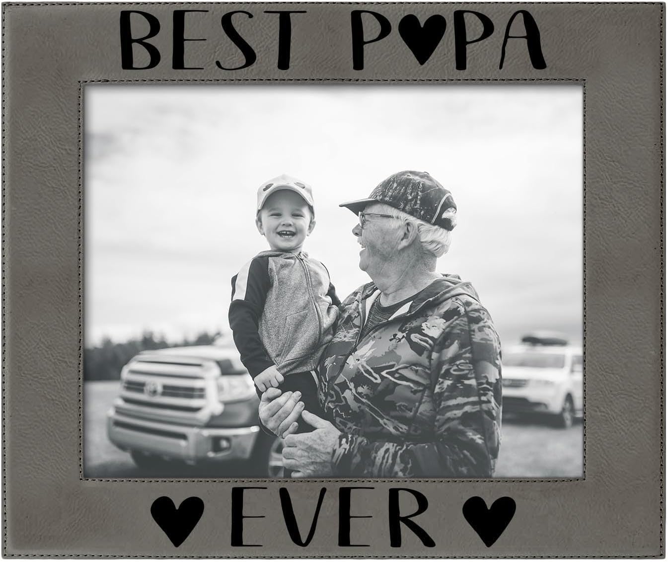 ThisWear Best Papa Ever Gifts Papa Best Papa Ever Heart Family Laser Engraved Leatherette 8x10 Photo Frame Black