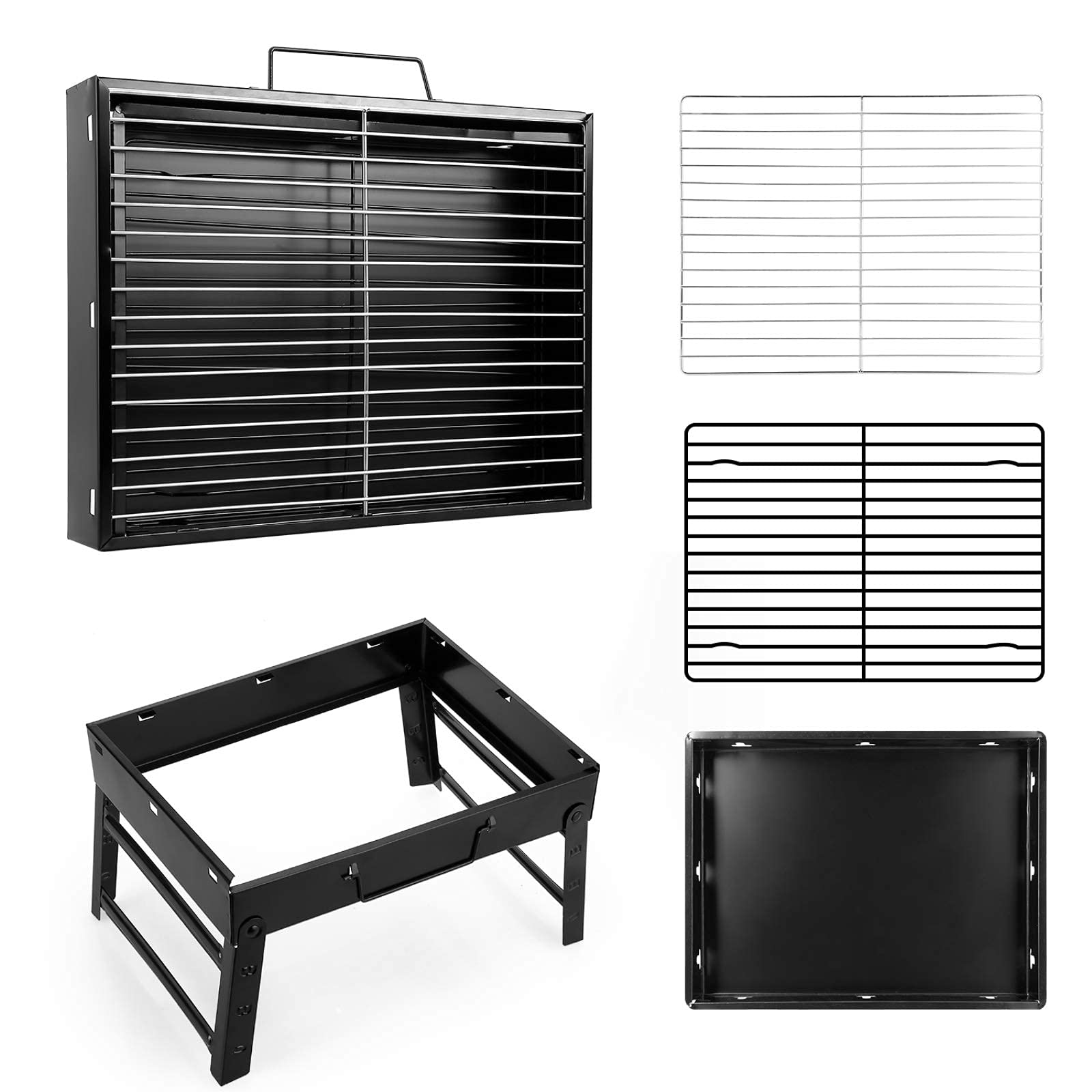 AGM Barbecue Carbone Portatile per 1-4 Persone, Barbecue Grill, BBQ Griglia in Acciaio a Carbone Pieghevole Portatile per Picnic, Viaggi, Patio o Campeggio in Giardino (40 x 27 x 20 CM)