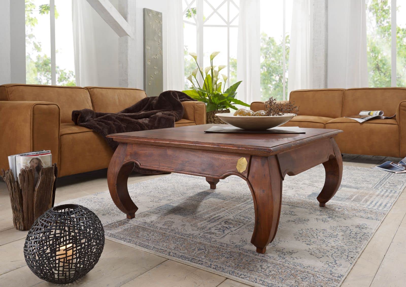 Table Basse Ancienne Opium - Bois Massif Laqué Acajou - 50x50cm - Bon état