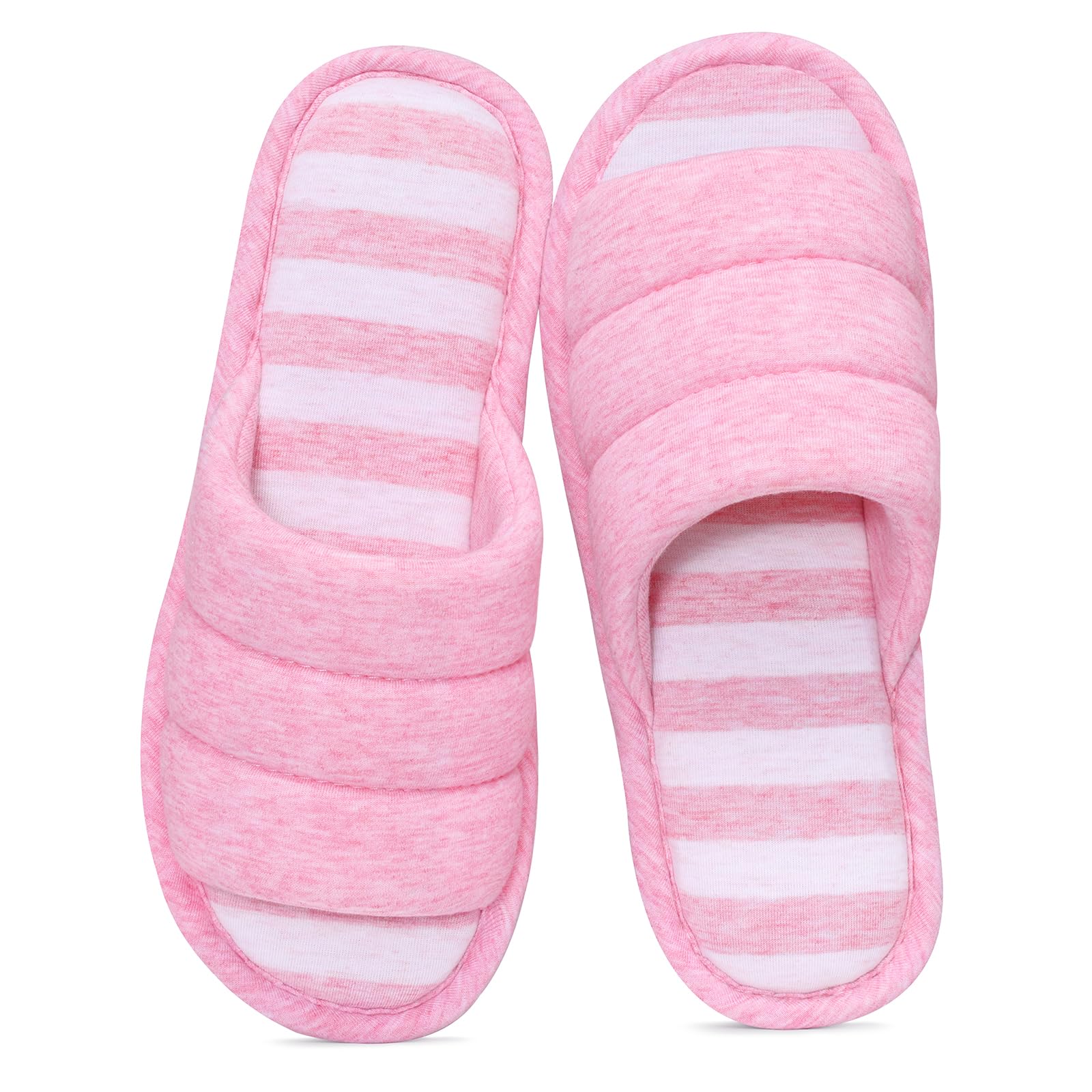 shevalues Womens Open Toe House Slippers Soft Cotton Indoor Slippers  Slip-on Memory Foam Bedroom Slippers Home Shoes