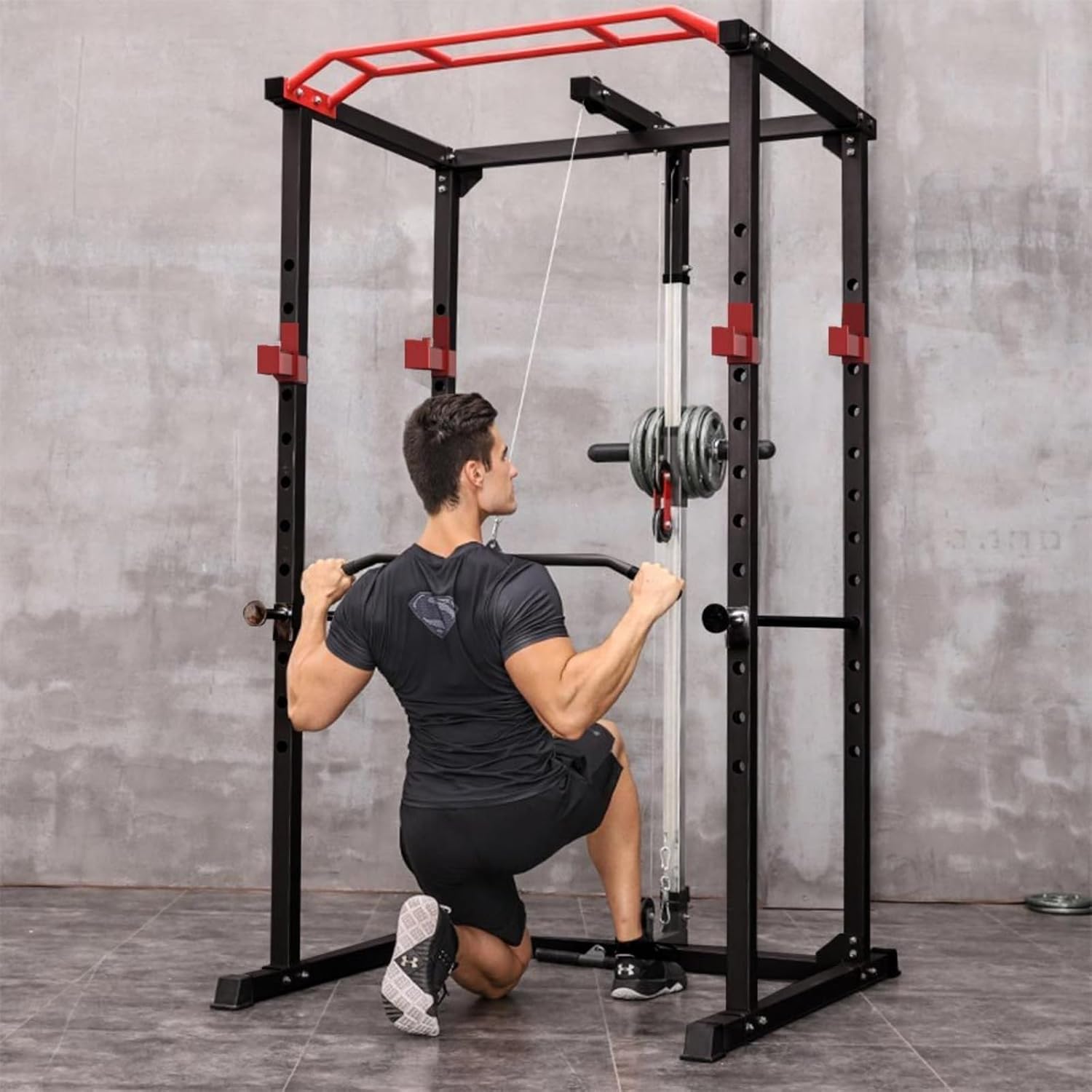 Exercise & Fitness Multi-functional Power Cage, Home Adjustable Pullup Squat Rack 1000Lbs Capacity Comprehensive Fitness Barbell Rack with Weight Bench