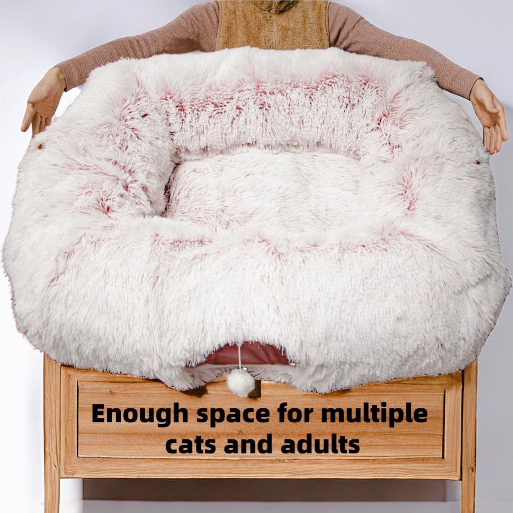XxingSheep Katzentunnelbett XL – 107,9 X 85,1 Cm, Mit 4 Tunnelöffnungen, Kühlmatte & Spielbällen, Rosa