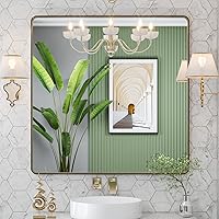 Vista 159 de LOAAO - Espejo de baño con marco de metal negro de 24x36 pulgadas, espejo rectangular redondeado para pared, espejo mate de tocador de baño