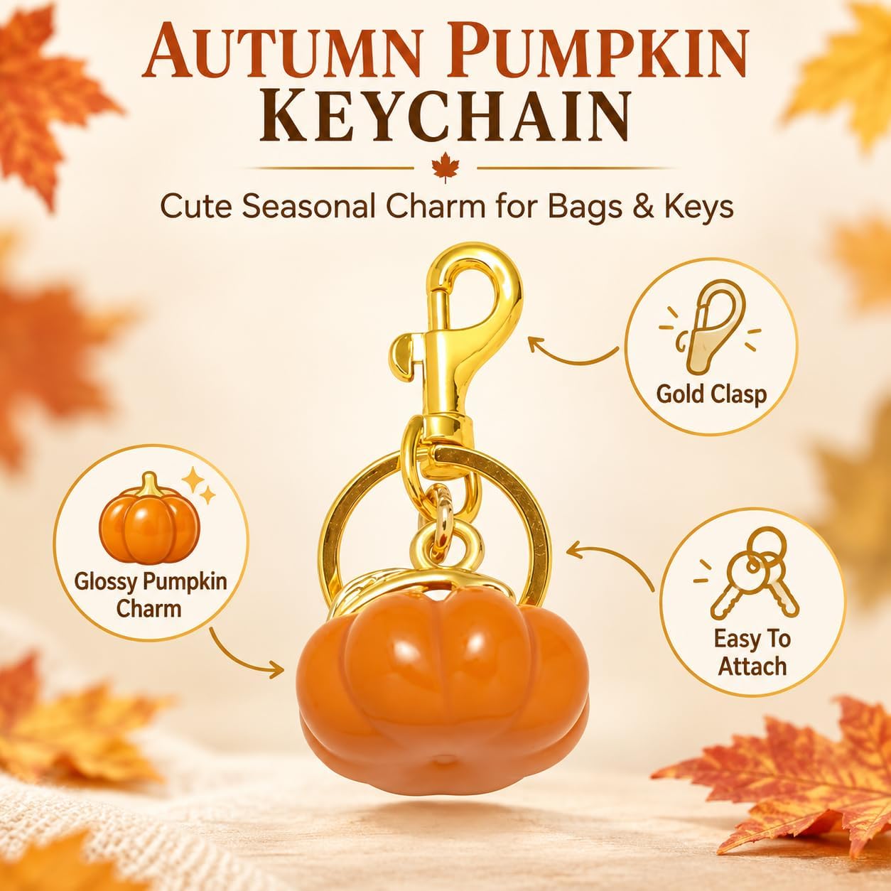 Pumpkin Keychain Halloween Fall Bag Charm Thanksgiving Purse Accessory Gift image 2