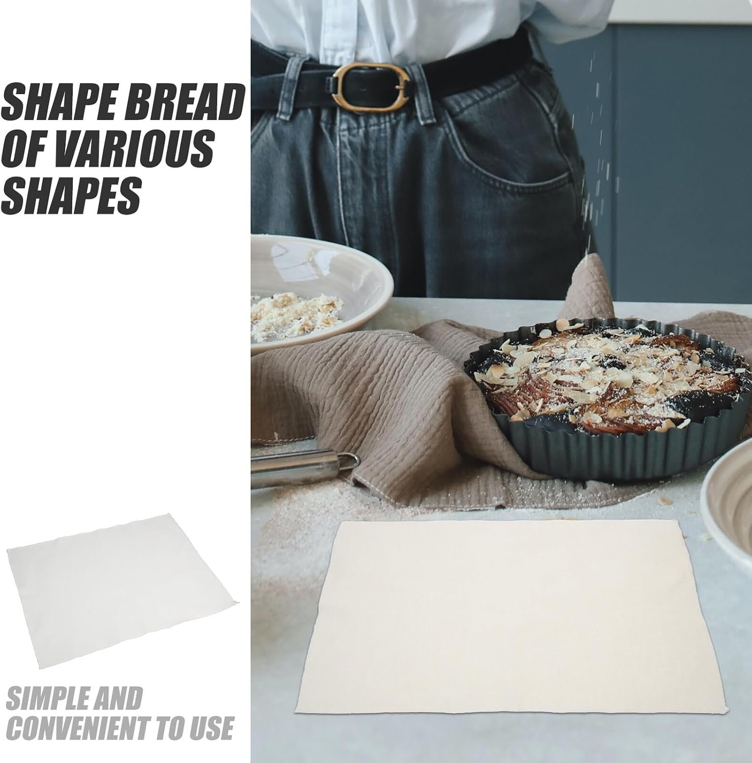 Салфетка для брожения хлеба KESYOO из 2-х частей хлопковая бежевого цвета Размером 48 × 36 см. Она не прилипает и проста в уходе - идеальная кухонная салфетка для выпечки хлеба и выпечки на брожение, фото 8