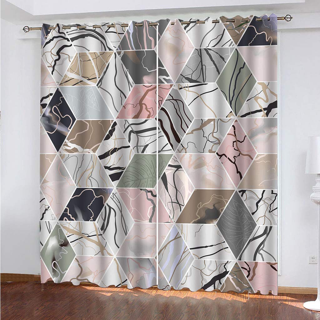 Maynuo Girls Curtains For Bedroom 3D Geometric Quadrilateral Eyelet Top Curtain For 62X78inch Kids Window Treatments For Home Decoration Thermal