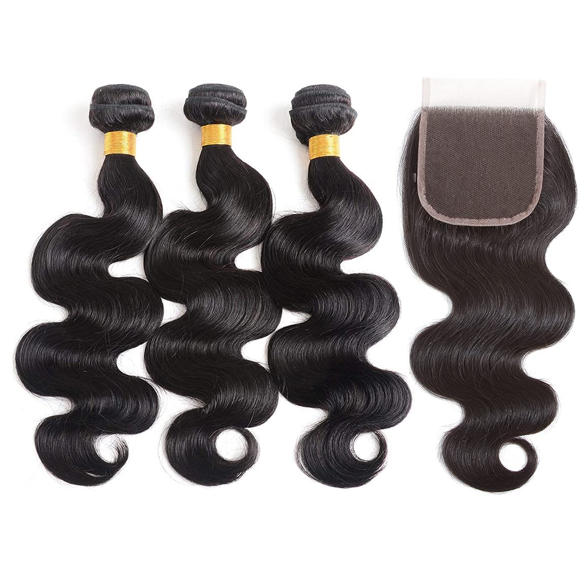 Body Wave Bundles with Closure Brazilian Human Hair Bundles with Closure (16 18 20+14 Free Part) Pre Plucked 4x4 Lace Closure with 3 Bundles Human Hair Weave