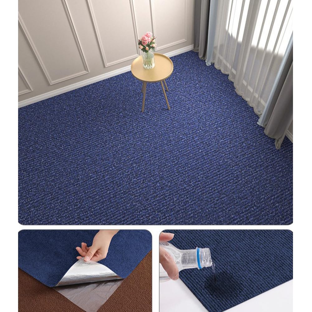 30x30cm Teppichfliesen Selbstklebender, Strapazierfähiger Teppich Bodenbelag Selbstklebend Rutschfest Teppichboden für Büro, Wohnzimmer, Schlafzimmer,Blau,20 Stücke