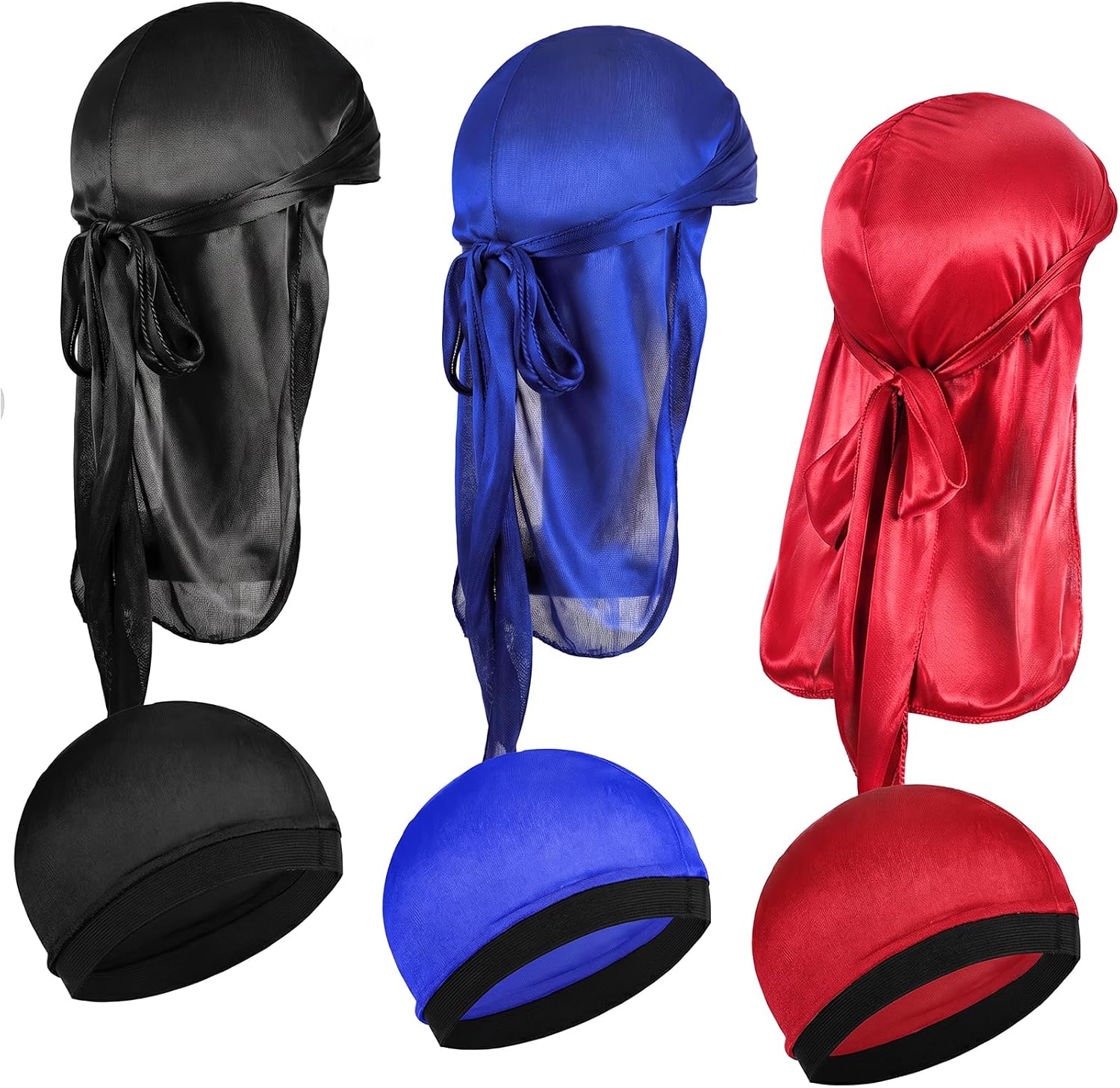 6 Pcs Kids Silky Durag with Wave Caps Set Kids Polyester Durags Head Wrap Unisex Baby Durags Long Tail Wide Strap