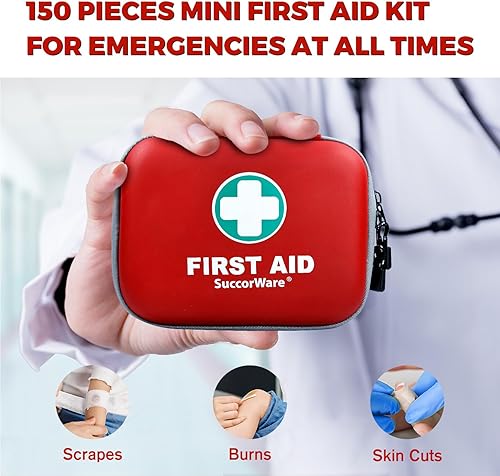 Miniatura 5 de Mini kit de primeros auxilios de 150 piezas, kit médico pequeño con carcasa dura, kit de primeros auxilios de emergencia para automóvil, viajes,