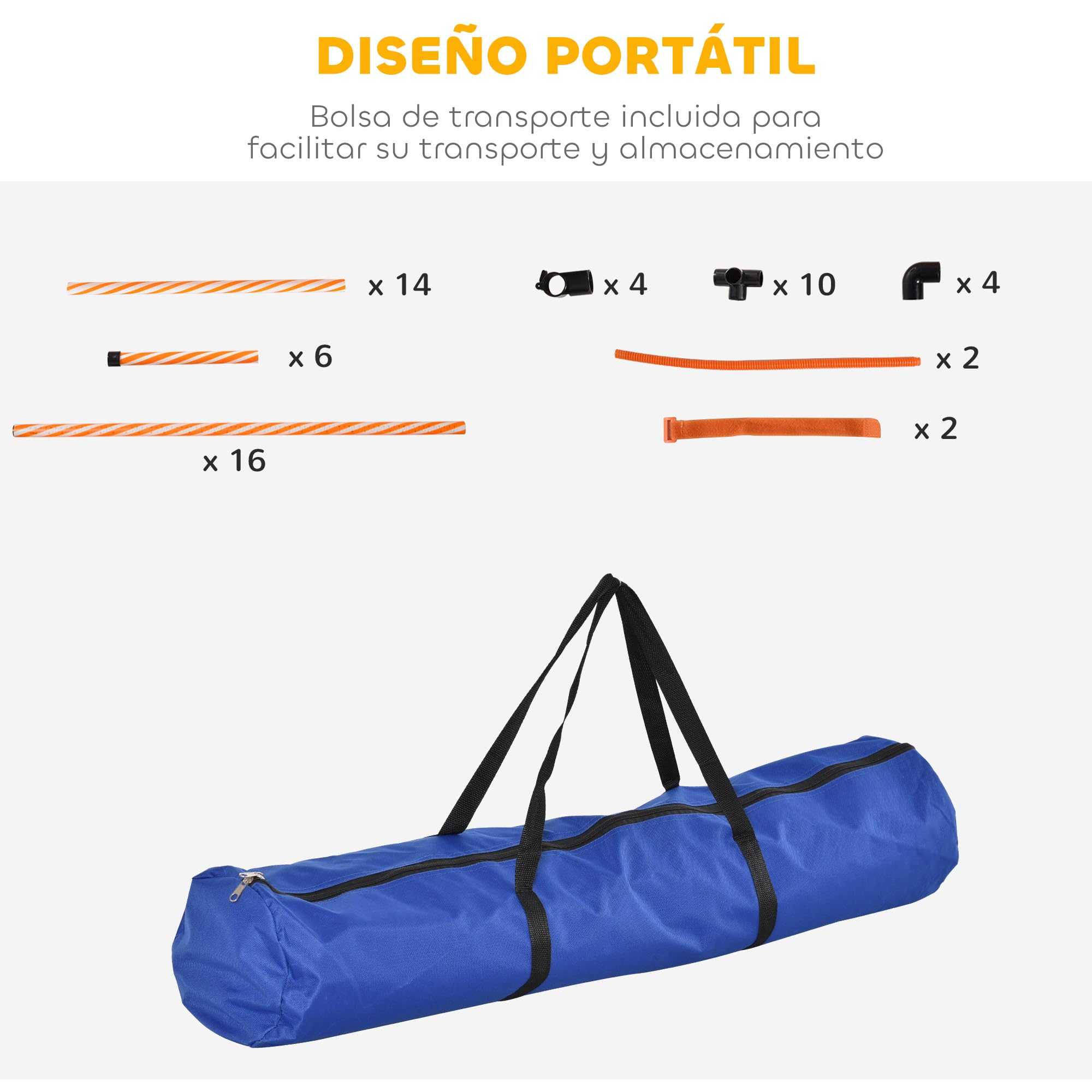 PawHut Set de Entrenamiento de Agilidad para Perros de 4 Piezas Juego de Agilidad para Perros con Valla, Slalom con piquetes, Zona de Descanso y Anillo de Salto Naranja