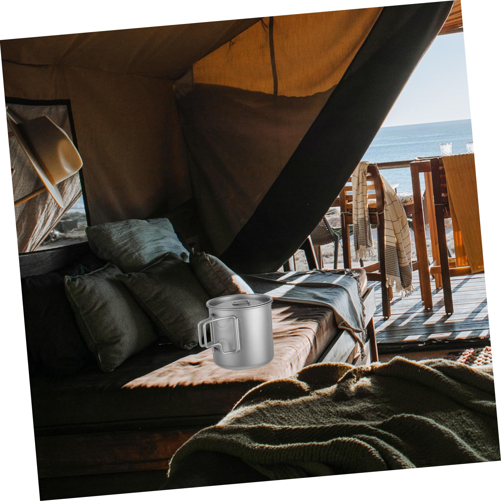 SHINEOFI Titanium Outdoor Becher Faltbar Leichter Camping Kaffeebecher mit Deckel und Tragetasche Ultraleichtes Trinkgeschirr für Rucksackreisen Wandern Picknick Robust und Schnell