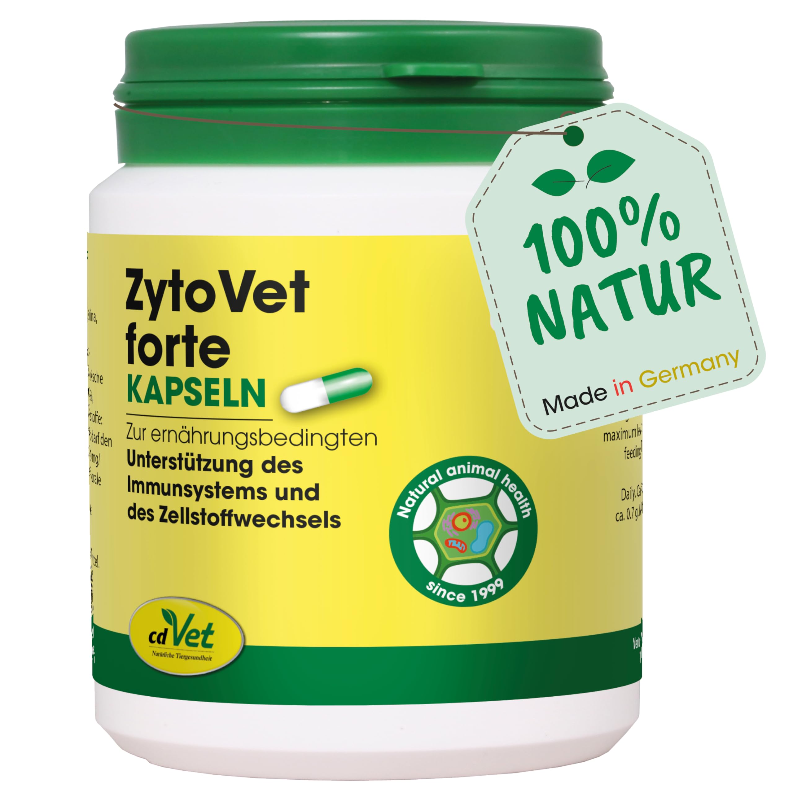 cdVet Naturprodukte ZytoVet forte 100 Kapseln - Hund, Katze - Ergänzungsfuttermittel - Unterstützung des Immunsystems - Autoimmunerkrankung - Zellstoffwechselprobleme - gesunde Zellen - Gesundheit -