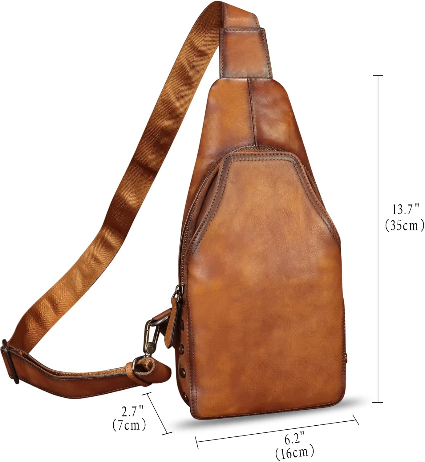 FEIGITOR Genuine Leather Sling Bag Retro Crossbody Sling Backpack Handmade Chest Shoulder Daypack Purses Fanny Pack (Brown) - Image 5