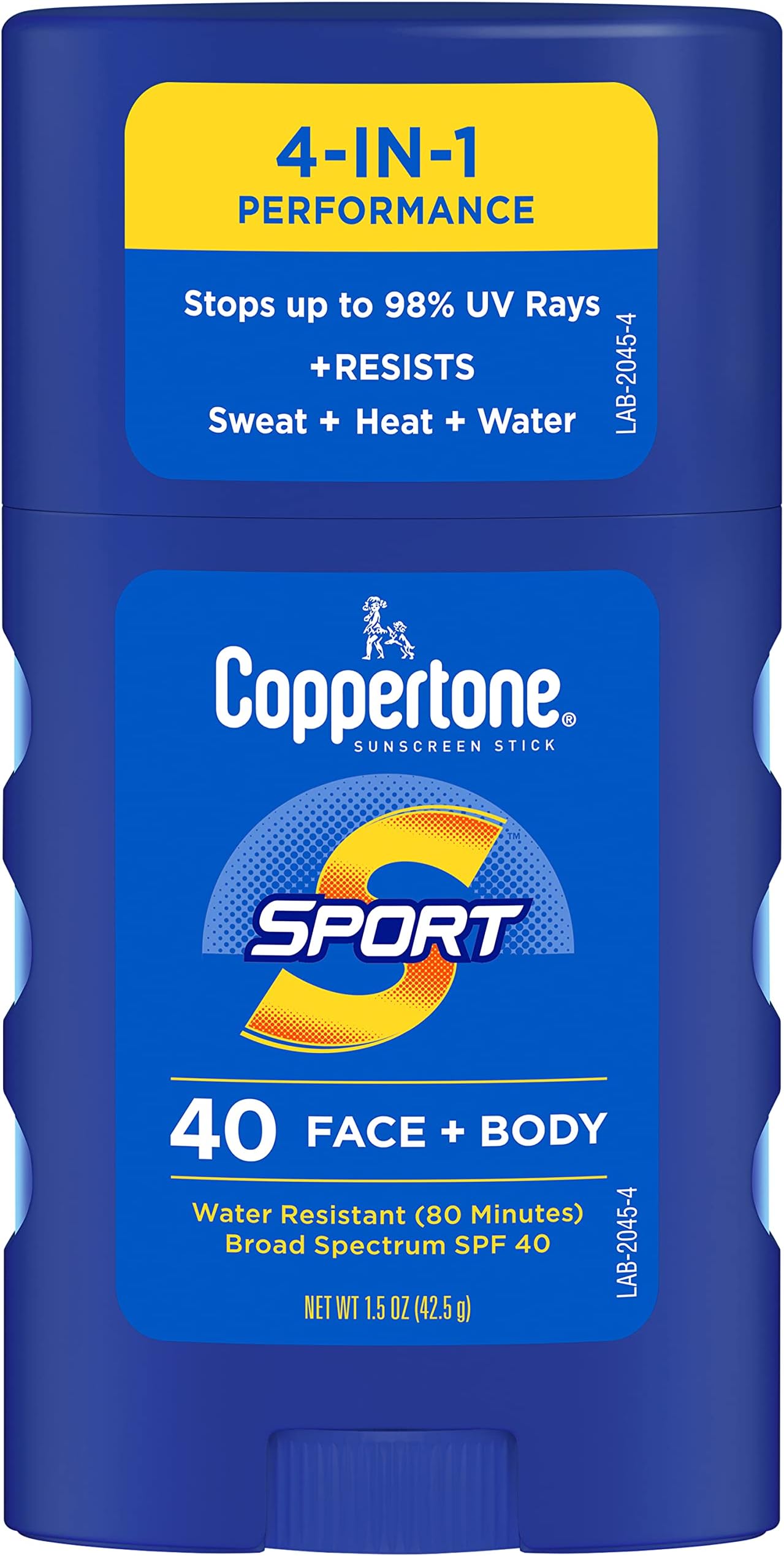 Coppertone Sport Sunscreen Stick SPF 40, Stick Sunscreen for Face and Body, Water Resistant, Travel Size, 1.5 Oz