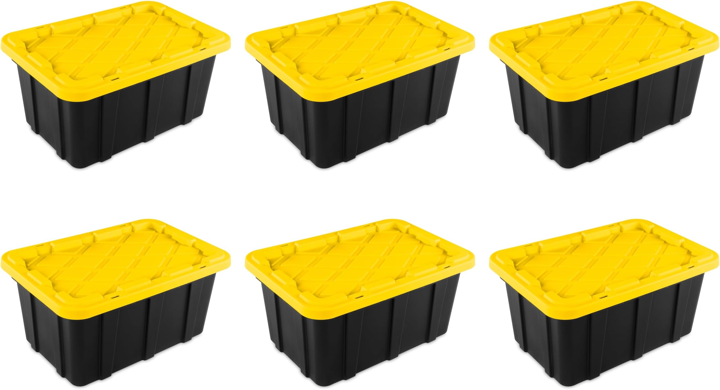 Sterilite 17 Gal Industrial Tote, Rugged Plastic Storage Bin w/ Lid, 6 Pack