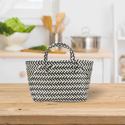 Miniatura 5 de Zerodeko 1 unid bolso hecho a mano bolsas de plástico bolsa de rayas de moda bolsa de gran capacidad, Negro -