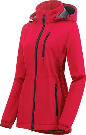 Chrisuno Womens Lightweight Long Softshell Fleece Lined Jacket Anorak Raincoat With Removable Hood