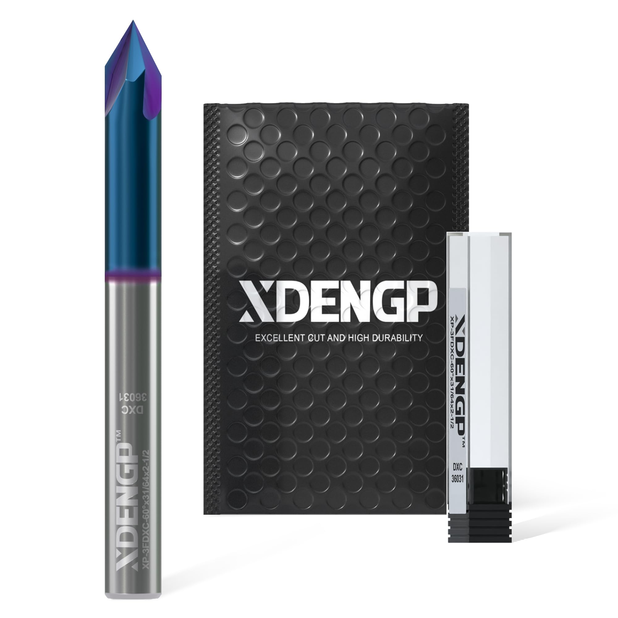 XDENGP 60 Degree V Groove Router Bit, Carbide CNC Chamfer End Mill 3 Flutes 1/4 Inch Shank with NACO Coated, CNC Carving Bits for Engraving and