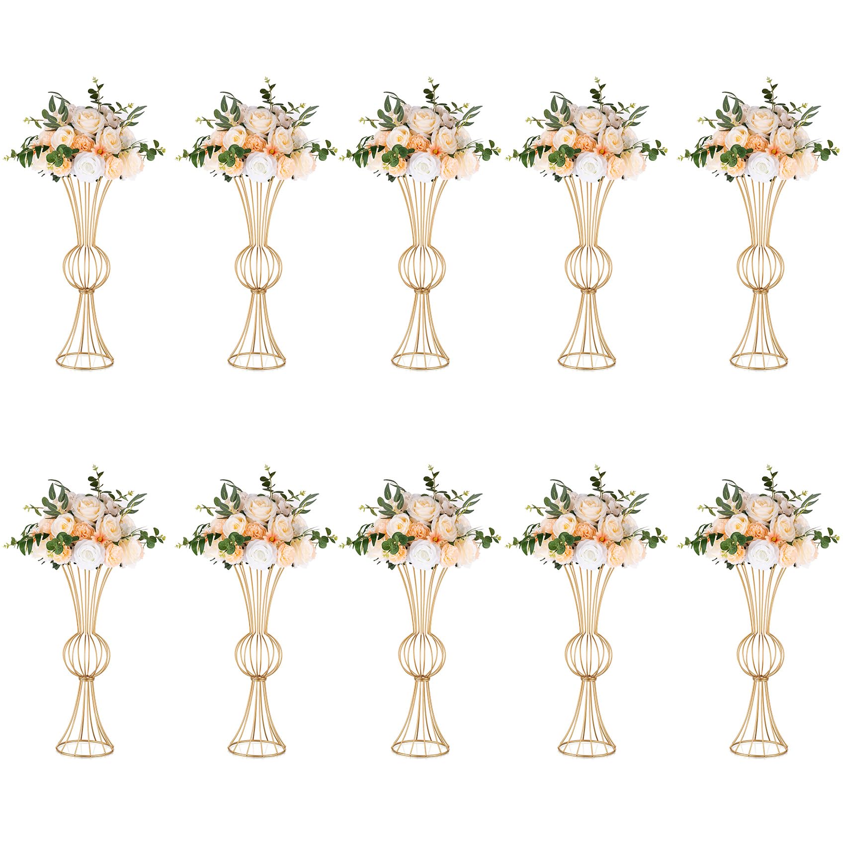 NUPTIO Gold Flower Vases for Centerpieces: 10 Pcs 23.6 inch Tall Metal Flowers Vase Geometric Stand Wedding Centerpieces for Tables Centerpiece Table Decorations