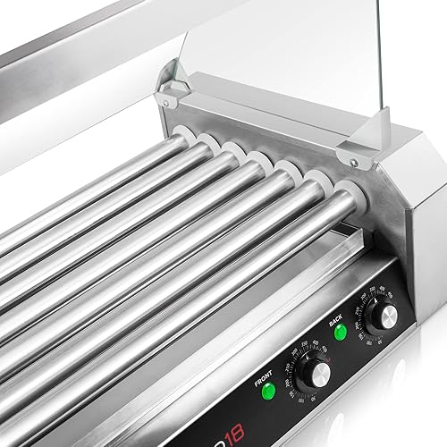 Vista 17 de Olde Midway Eléctrica 24 Hot Dog 9 Roller Grill Cooker Machine con cubierta 1200-Watt - Grado comercial