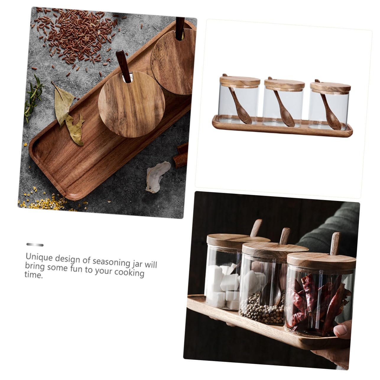 VILLCASE Gewürzgläser aus Glas mit Holzdeckel und Löffel Robustes Gewürzbehälter für Küchenaufbewahrung und Gewürzregal Stilvolle Vorratsdosen für Gewürze und Kräuter