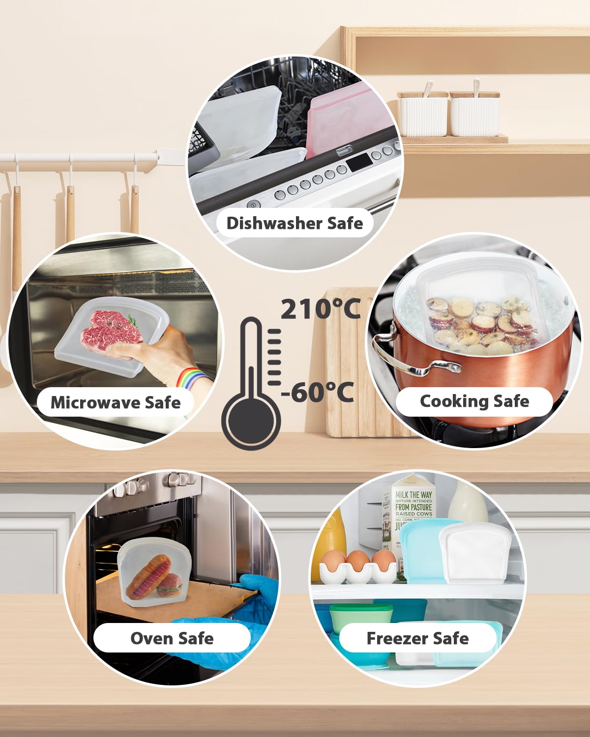Bolsa de almacenamiento de silicona reutilizable, paquete de 8 bolsas de silicona para aperitivos, sándwich, bolsas de silicona duraderas con cierre hermético para almacenamiento de alimentos,