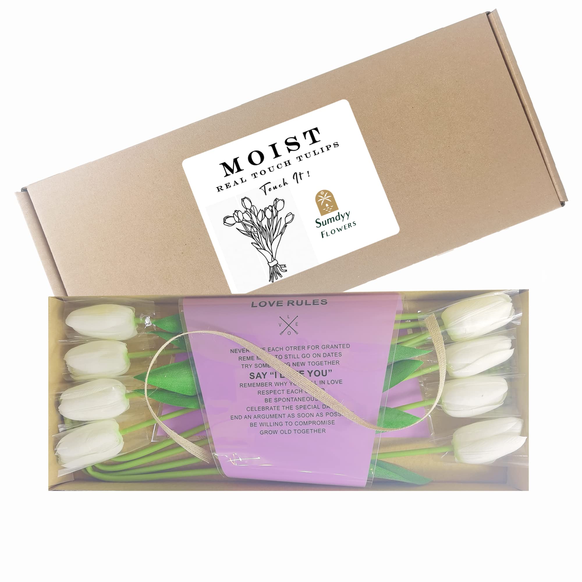 SUMDYY 大型ホワイトチューリップ 8個 しっとりリアルタッチチューリップ 造花 18.5インチ 大型チューリップ 部屋の装飾 室内装飾 オフィス ｜SUMDYY 大型ホワイトチューリップ 8個 しっとりリアルタッチ