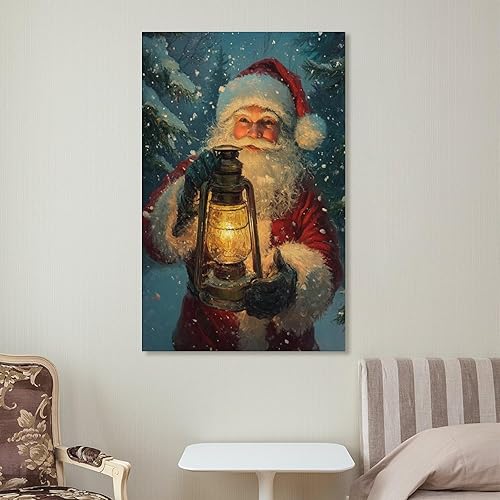 Miniatura 7 de Arte De Pared Vintage De Papá Noel, Papá Noel Sosteniendo Linterna En Póster De Tormenta De Nieve, Póster De Lienzo Tradicional De Invierno Para