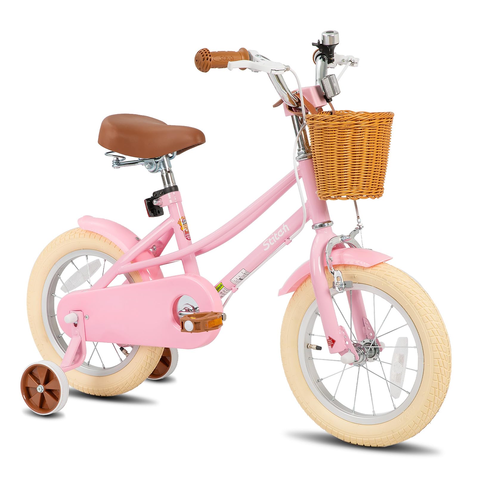 STITCH 12 inch Kids Bike for 3-4 years Girls, 12 Inch Girls Bike with Training Wheels & Basket, Kids' Bicycle,Pink