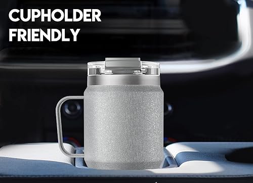 Miniatura 6 de Meoky Vaso de viaje de 24 onzas, vaso de acero inoxidable con triple aislamiento con asa y tapa para sorber 2 en 1, 100% a prueba de fugas, mantiene