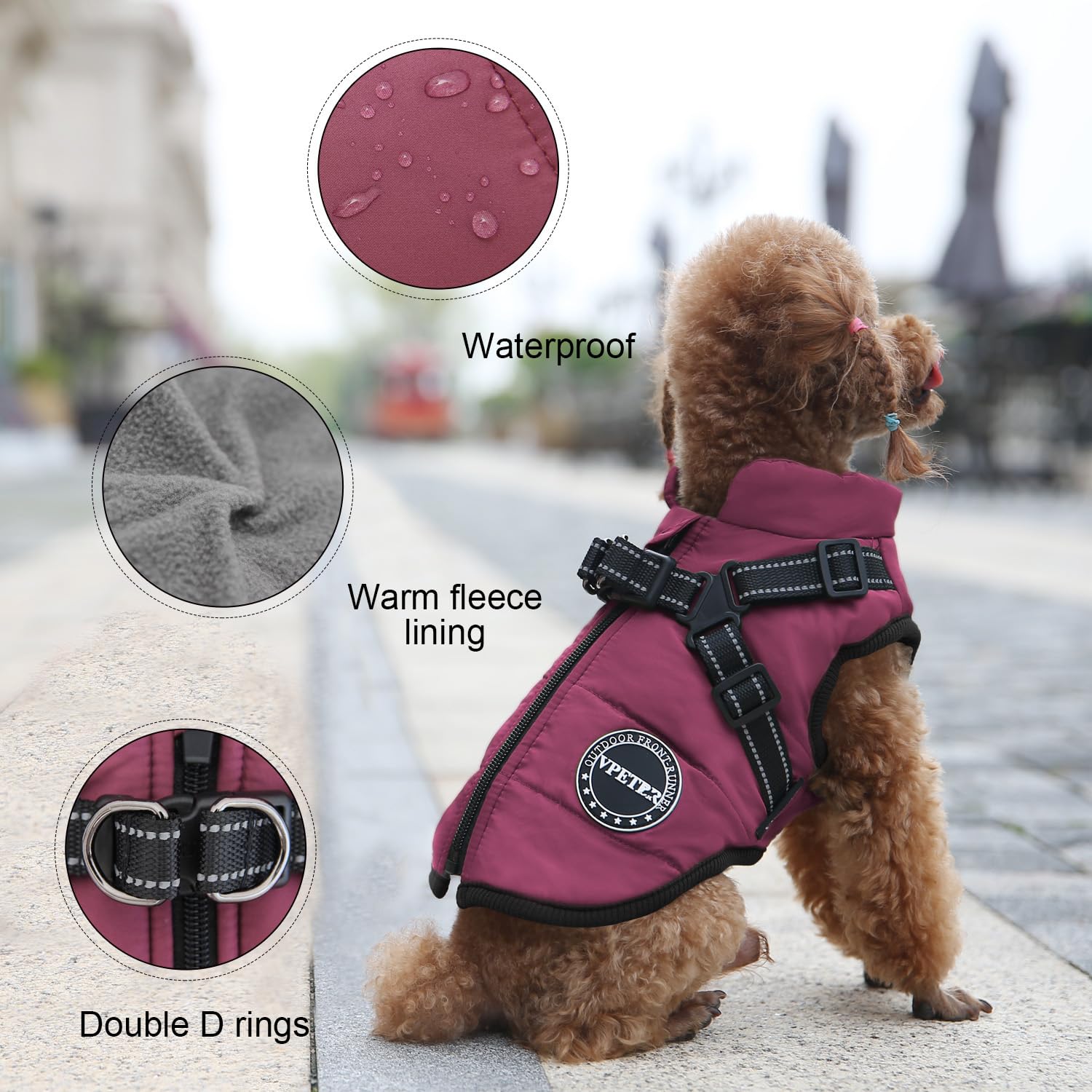 Cappotto invernale per cani, caldo cappotto per cani in pile imbottito con imbracatura integrata, impermeabile, antivento, riflettente, accogliente, regolabile, con cerniera, per cani di
