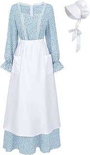 Womens Pioneer Dress Floral Prairie Dresses Lace Pilgrim Colonial Costume