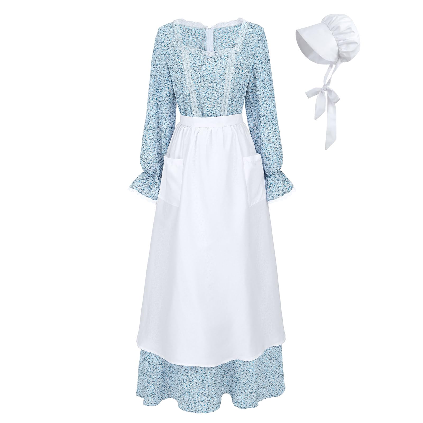 CR ROLECOS Womens Pioneer Dress Floral Prairie Dresses Lace Pilgrim Colonial Costume